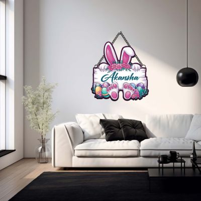 Personalized Easter Bunny Theme Wall Hanging Decoration Custom with Name Wall Art for Baby Nursery, Birthday Gift For Kids Kids Room Door & Wall Decor
